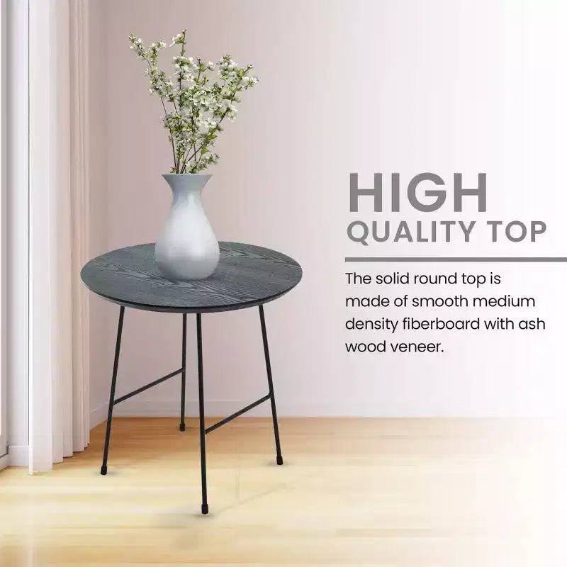 Table d'appoint ronde LeisureMod Rossmore en placage de bois - Cadre en acier noir