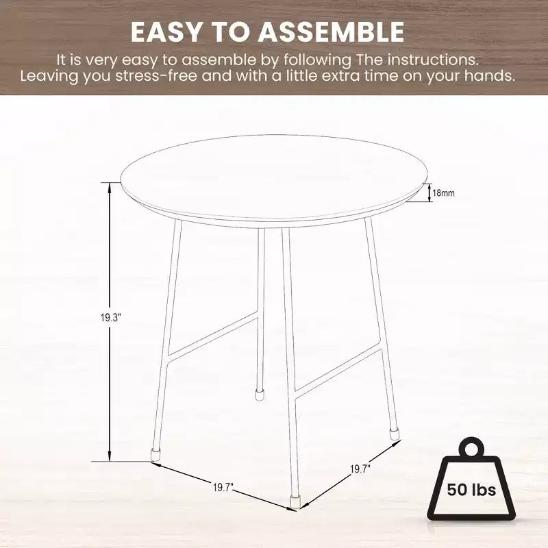 Table d'appoint ronde LeisureMod Rossmore en placage de bois - Cadre en acier noir