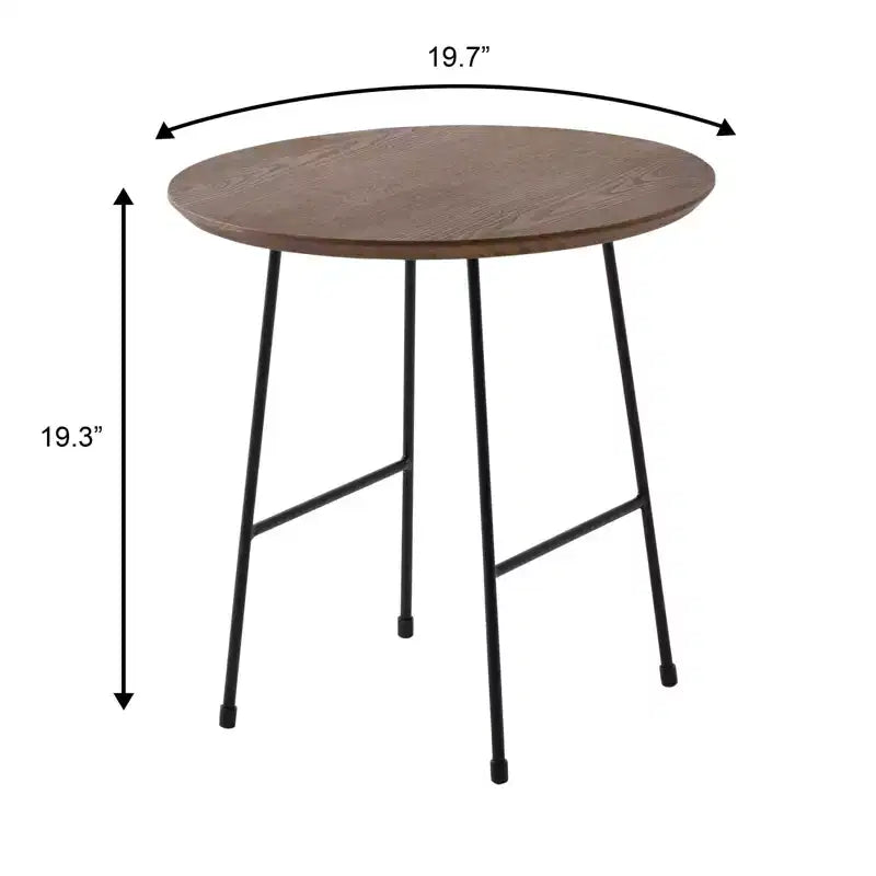 Table d'appoint ronde LeisureMod Rossmore en placage de bois - Cadre en acier noir