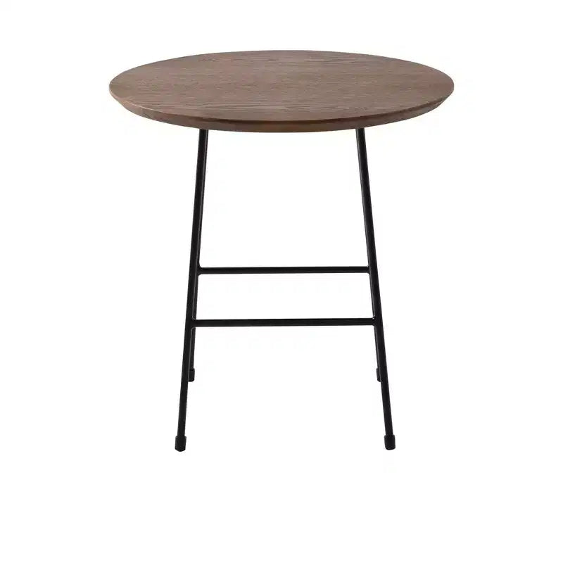 Table d'appoint ronde LeisureMod Rossmore en placage de bois - Cadre en acier noir