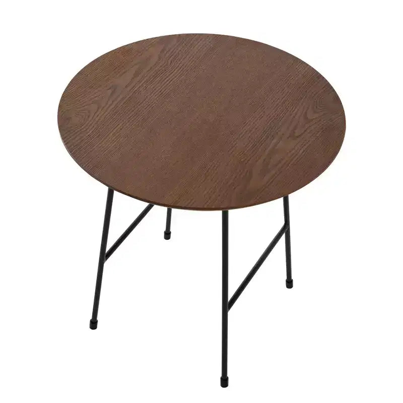 Table d'appoint ronde LeisureMod Rossmore en placage de bois - Cadre en acier noir