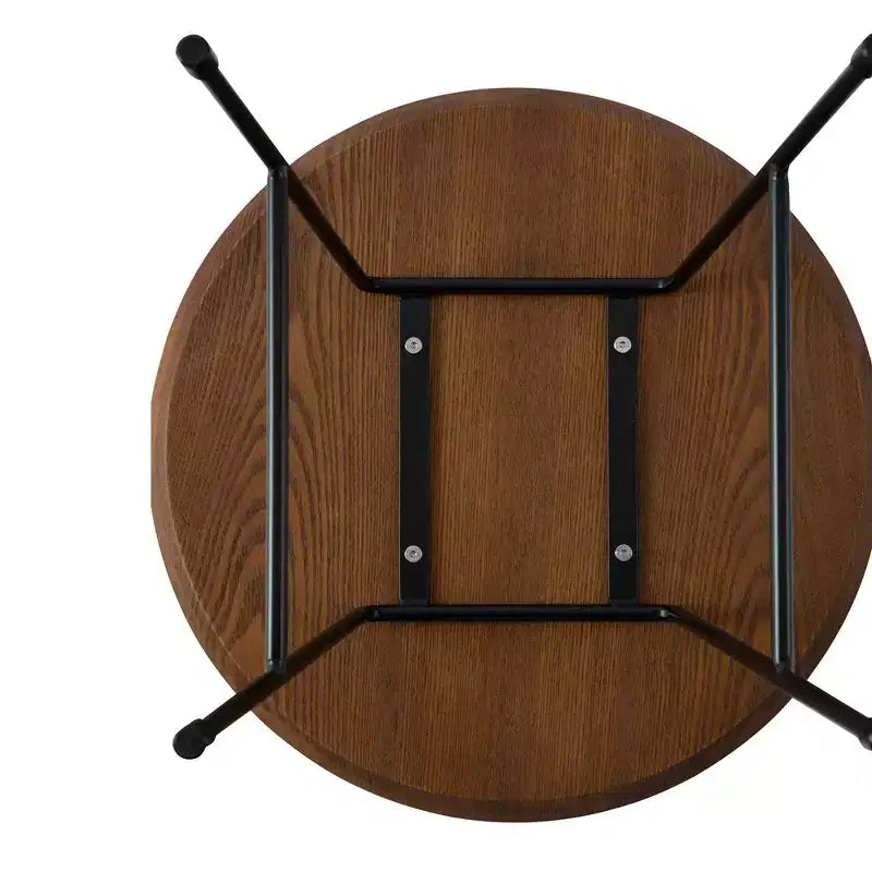 Table d'appoint ronde LeisureMod Rossmore en placage de bois - Cadre en acier noir