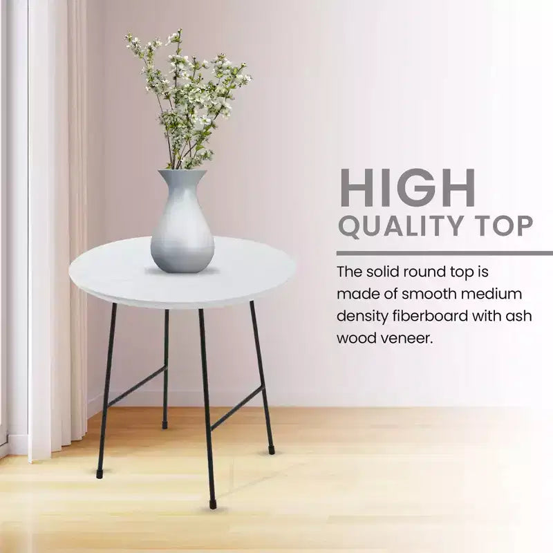 Table d'appoint ronde LeisureMod Rossmore en placage de bois - Cadre en acier noir