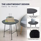 Table d'appoint ronde LeisureMod Rossmore en placage de bois - Cadre en acier noir