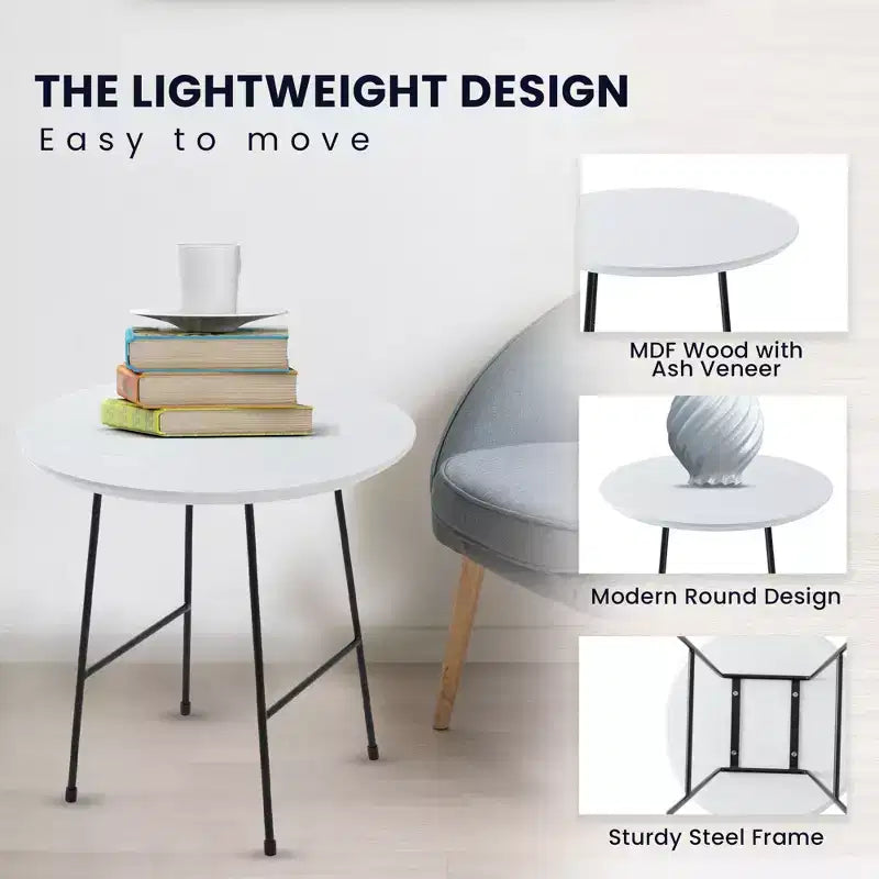 Table d'appoint ronde LeisureMod Rossmore en placage de bois - Cadre en acier noir