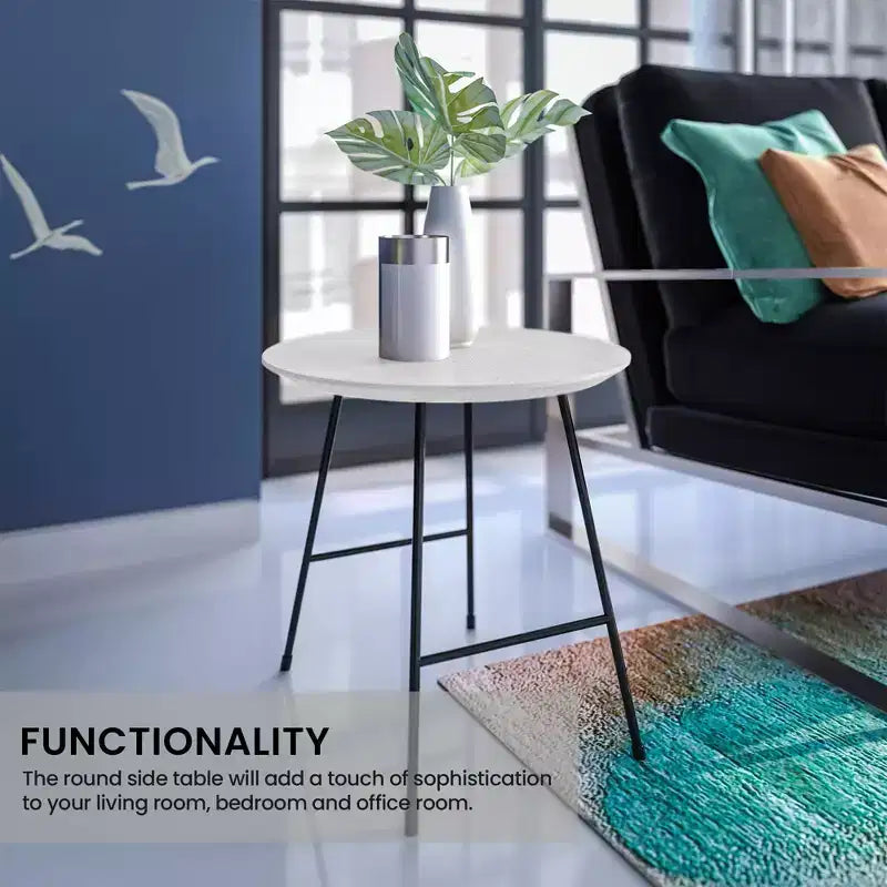 Table d'appoint ronde LeisureMod Rossmore en placage de bois - Cadre en acier noir