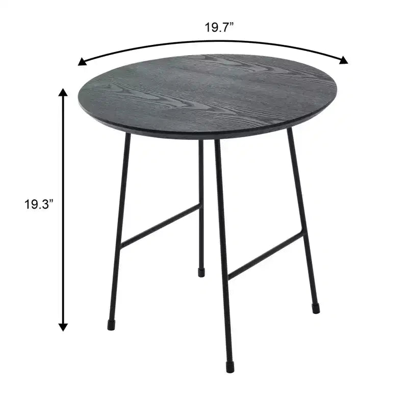 Table d'appoint ronde LeisureMod Rossmore en placage de bois - Cadre en acier noir