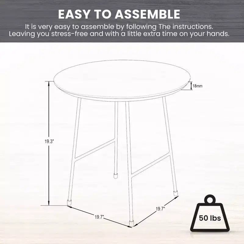 Table d'appoint ronde LeisureMod Rossmore en placage de bois - Cadre en acier noir