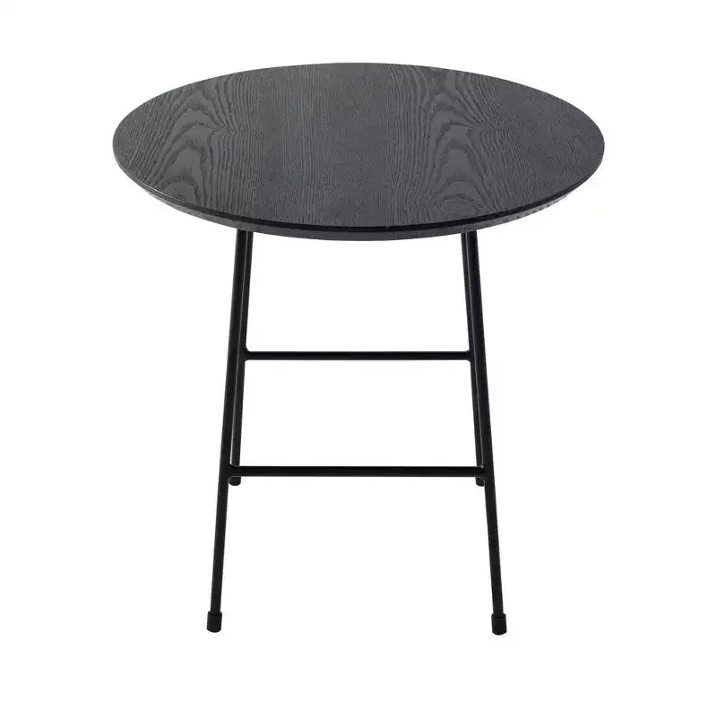 Table d'appoint ronde LeisureMod Rossmore en placage de bois - Cadre en acier noir