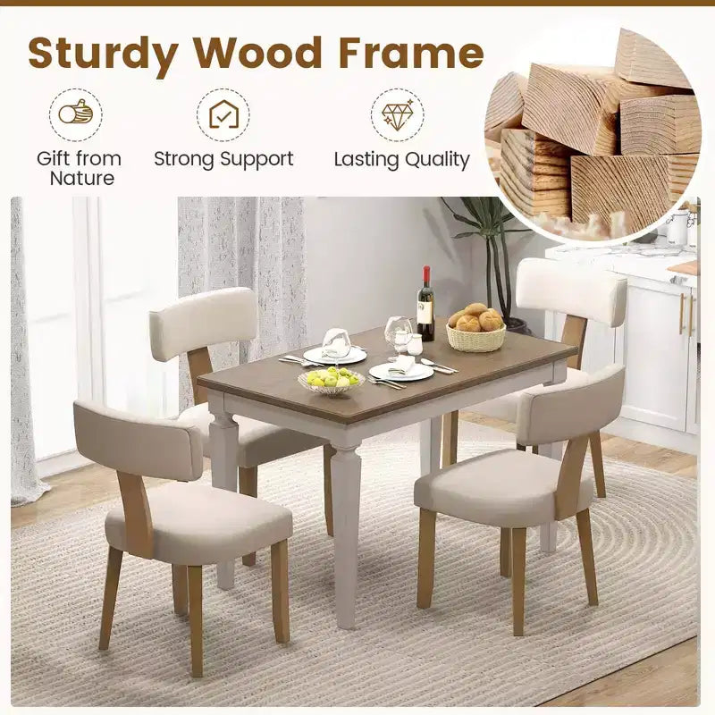 Costway Lot de 2/4 chaises de salle à manger sans accoudoirs avec dossiers incurvés et coussins d'assise rembourrés Beige