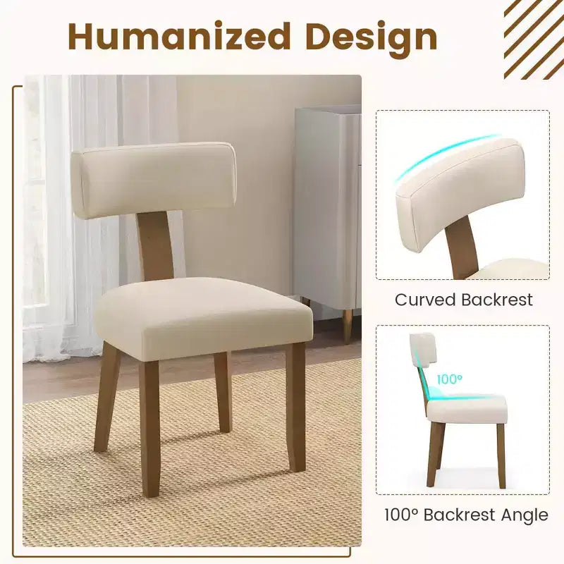 Costway Lot de 2/4 chaises de salle à manger sans accoudoirs avec dossiers incurvés et coussins d'assise rembourrés Beige