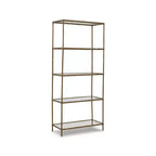 Signature Design by Ashley Ryandale 73 Bookcase, Antique Brass Finish Metal Frame with Clear Glass Shelves, Modern Industrial 5-Shelf Display