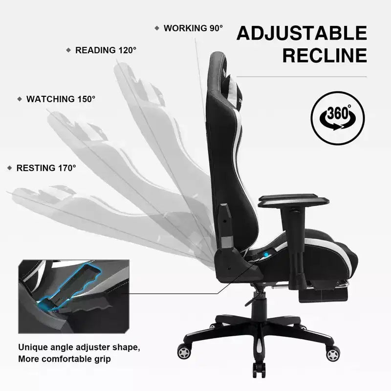 Chaise de bureau inclinable GTRACING en tissu, avec repose-pieds et hauteur réglables