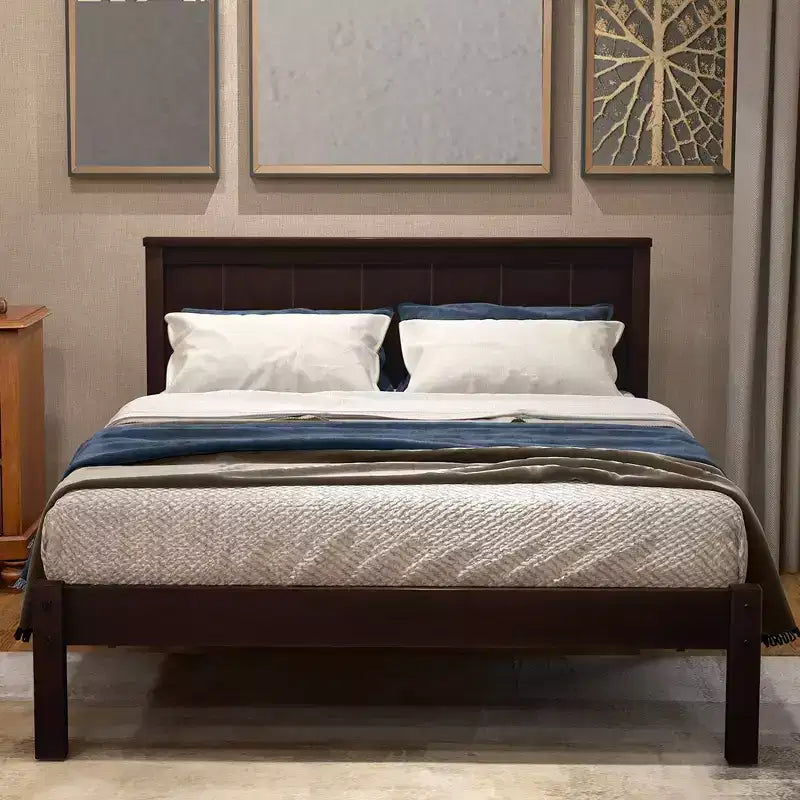 Twin Size Platform Bed Frame with Headboard, Wood Slat Support Pine Wood Platform Bed, No Box Spring Needed for Bedroom