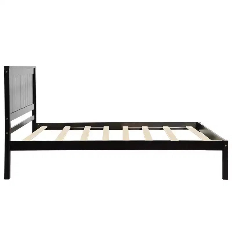 Cadre de lit plateforme simple avec tête de lit, support à lattes en bois de pin, pas besoin de sommier pour chambre à coucher