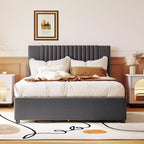 Cadre de lit plateforme en bois rembourré Queen/Full avec 2 tiroirs et 1 lit gigogne simple/simple XL Beige/Gris, 4L - ModernLuxe