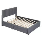 Cadre de lit plateforme en bois rembourré Queen/Full avec 2 tiroirs et 1 lit gigogne simple/simple XL Beige/Gris, 4L - ModernLuxe