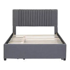 Cadre de lit plateforme en bois rembourré Queen/Full avec 2 tiroirs et 1 lit gigogne simple/simple XL Beige/Gris, 4L - ModernLuxe