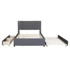 Cadre de lit plateforme en bois rembourré Queen/Full avec 2 tiroirs et 1 lit gigogne simple/simple XL Beige/Gris, 4L - ModernLuxe