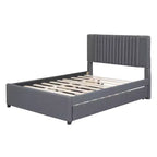Cadre de lit plateforme en bois rembourré Queen/Full avec 2 tiroirs et 1 lit gigogne simple/simple XL Beige/Gris, 4L - ModernLuxe