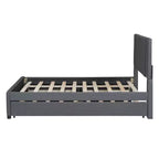 Cadre de lit plateforme en bois rembourré Queen/Full avec 2 tiroirs et 1 lit gigogne simple/simple XL Beige/Gris, 4L - ModernLuxe