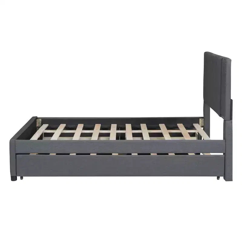 Cadre de lit plateforme en bois rembourré Queen/Full avec 2 tiroirs et 1 lit gigogne simple/simple XL Beige/Gris, 4L - ModernLuxe