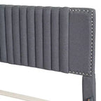 Cadre de lit plateforme en bois rembourré Queen/Full avec 2 tiroirs et 1 lit gigogne simple/simple XL Beige/Gris, 4L - ModernLuxe