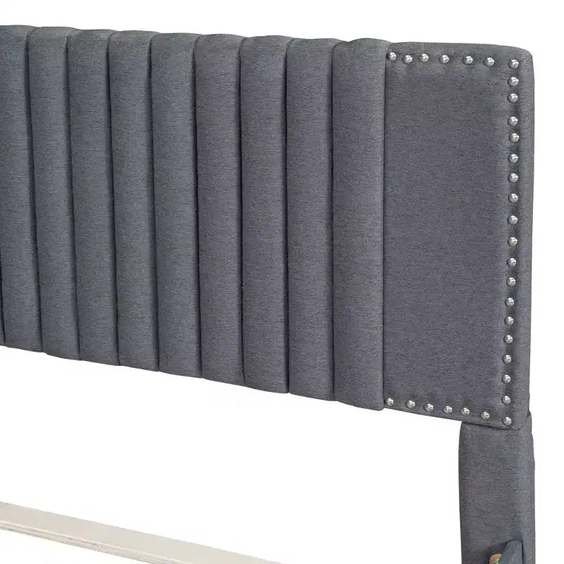 Cadre de lit plateforme en bois rembourré Queen/Full avec 2 tiroirs et 1 lit gigogne simple/simple XL Beige/Gris, 4L - ModernLuxe