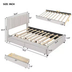 Cadre de lit plateforme en bois rembourré Queen/Full avec 2 tiroirs et 1 lit gigogne simple/simple XL Beige/Gris, 4L - ModernLuxe
