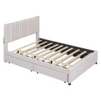 Cadre de lit plateforme en bois rembourré Queen/Full avec 2 tiroirs et 1 lit gigogne simple/simple XL Beige/Gris, 4L - ModernLuxe