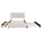Cadre de lit plateforme en bois rembourré Queen/Full avec 2 tiroirs et 1 lit gigogne simple/simple XL Beige/Gris, 4L - ModernLuxe