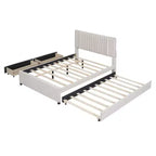 Cadre de lit plateforme en bois rembourré Queen/Full avec 2 tiroirs et 1 lit gigogne simple/simple XL Beige/Gris, 4L - ModernLuxe