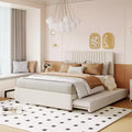 Queen/Full Size Wooden Upholstered Platform Bed Frame with 2 Drawers and 1 Twin/Twin XL Trundle Beige/Gray, 4L -ModernLuxe