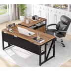 Bureau d'angle Lantine de 55 pouces avec tiroir et caisson, bureau d'ordinateur de direction pour bureau à domicile