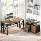 Bureau d'angle Lantine de 55 pouces avec tiroir et caisson, bureau d'ordinateur de direction pour bureau à domicile