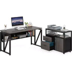 Bureau d'angle Lantine de 55 pouces avec tiroir et caisson, bureau d'ordinateur de direction pour bureau à domicile