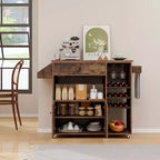 Costway Drop Leaf Kitchen Island Cart with Power Outlet Mobile Buffet Storage Cart with Microwave Shelf