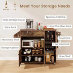 Costway Drop Leaf Kitchen Island Cart with Power Outlet Mobile Buffet Storage Cart with Microwave Shelf