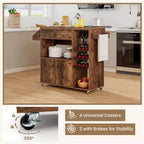 Costway Drop Leaf Kitchen Island Cart with Power Outlet Mobile Buffet Storage Cart with Microwave Shelf