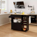 Costway Drop Leaf Kitchen Island Cart with Power Outlet Mobile Buffet Storage Cart with Microwave Shelf