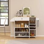 Costway Drop Leaf Kitchen Island Cart with Power Outlet Mobile Buffet Storage Cart with Microwave Shelf