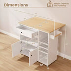 Costway Drop Leaf Kitchen Island Cart with Power Outlet Mobile Buffet Storage Cart with Microwave Shelf