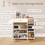 Costway Drop Leaf Kitchen Island Cart with Power Outlet Mobile Buffet Storage Cart with Microwave Shelf