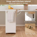 Costway Drop Leaf Kitchen Island Cart with Power Outlet Mobile Buffet Storage Cart with Microwave Shelf