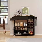 Costway Drop Leaf Kitchen Island Cart with Power Outlet Mobile Buffet Storage Cart with Microwave Shelf