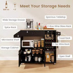 Costway Drop Leaf Kitchen Island Cart with Power Outlet Mobile Buffet Storage Cart with Microwave Shelf