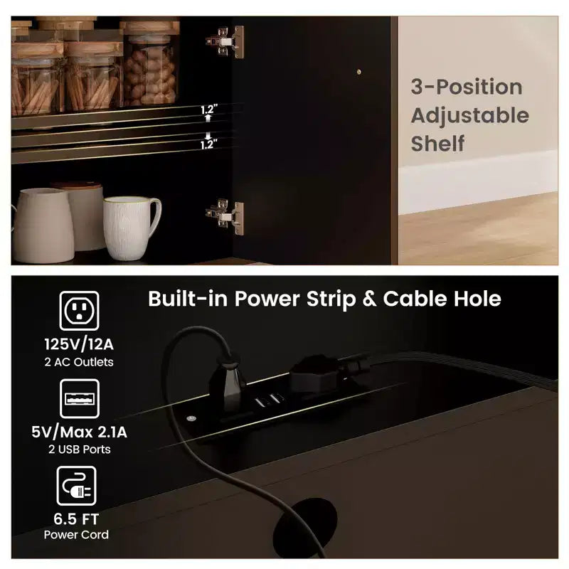 Costway Drop Leaf Kitchen Island Cart with Power Outlet Mobile Buffet Storage Cart with Microwave Shelf