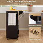 Costway Drop Leaf Kitchen Island Cart with Power Outlet Mobile Buffet Storage Cart with Microwave Shelf