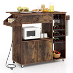 Costway Drop Leaf Kitchen Island Cart with Power Outlet Mobile Buffet Storage Cart with Microwave Shelf