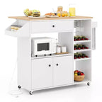 Costway Drop Leaf Kitchen Island Cart with Power Outlet Mobile Buffet Storage Cart with Microwave Shelf